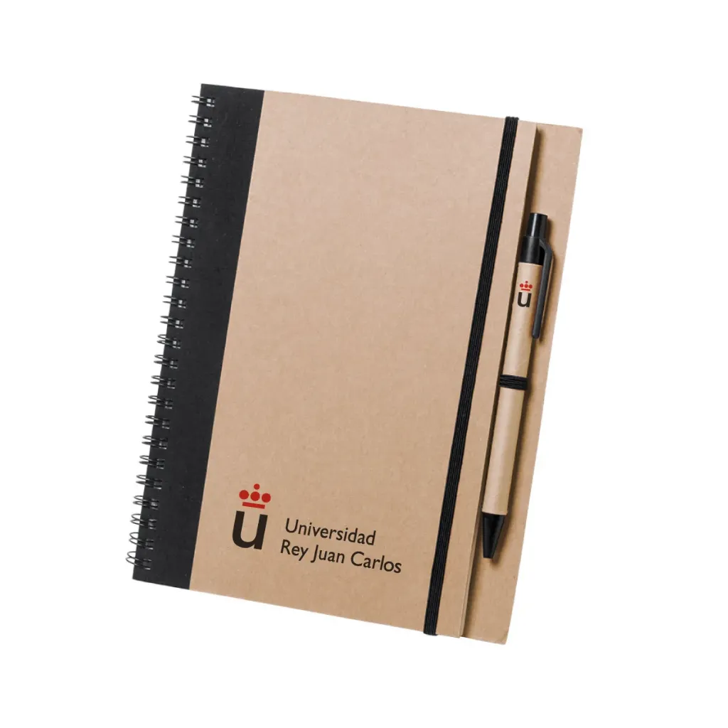 [URJC3437NE] Cuaderno Negro de Carton Anillas y Boligrafo